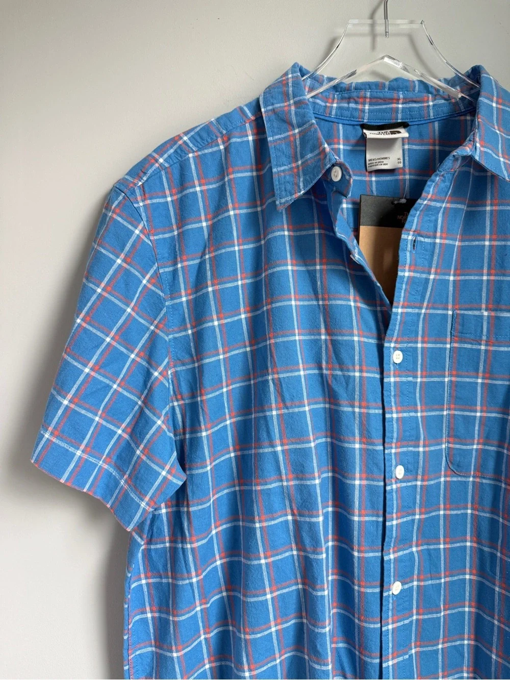 The North Face Men’s Loghill Woven Shortsleeve Button Up Plaid XL Blue $70